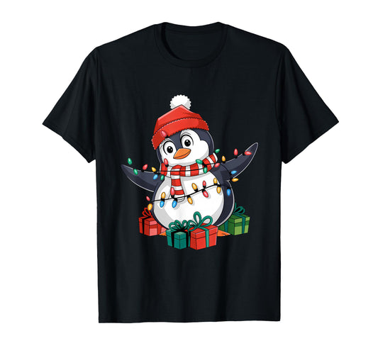 Penguin Santa Lights Christmas - Penguin Lover T-Shirt