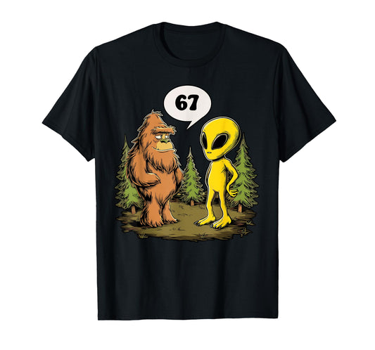 Funny 67 Meme Six Seven Bigfoot Alien T-Shirt