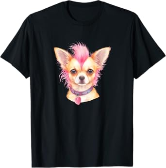 Pink Mohawk Punk Rock Musician Chihuahua Heart Pet Dog Love T-Shirt