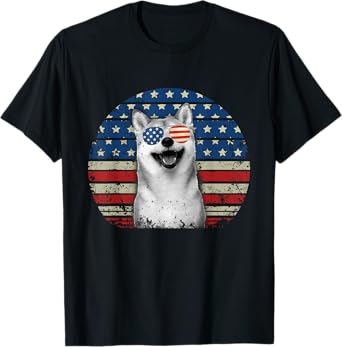Retro Patriotic Shiba Inu American Flag Dog Lover T-Shirt