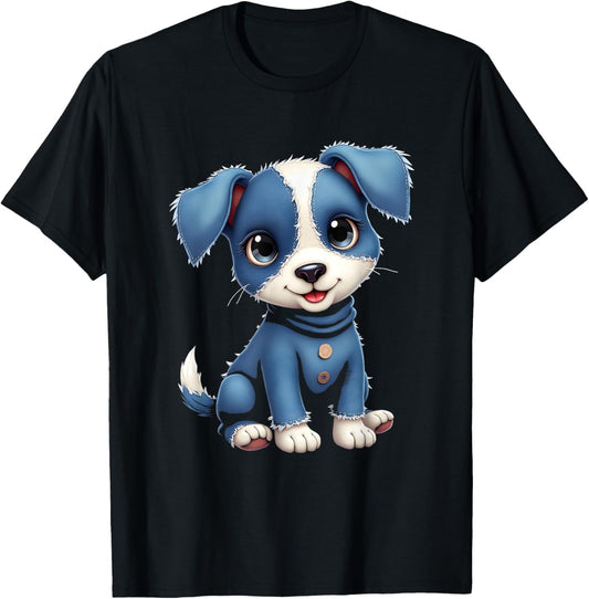Retro Dog Patch Denim Look Funny Animal Graphic T-Shirt