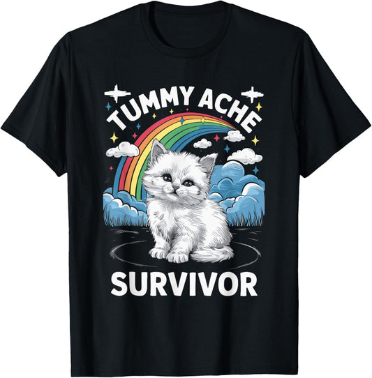 Black Tummy Ache Survivor Cat T-Shirt