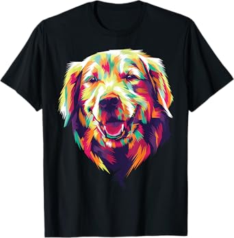 colorful Golden Retriever head face dog for lovers of dogs T-Shirt for Men Women Kids