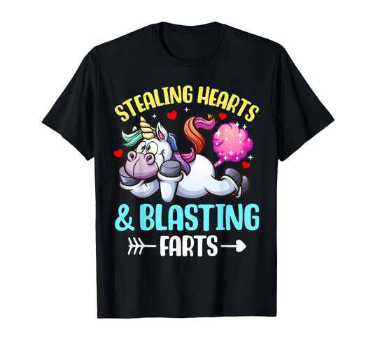 Stealing Hearts And Blasting Farts Fantasy Unicorn Gag T-Shirt