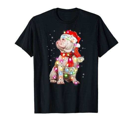 English Bulldog Dog Santa Clause Hat Xmas Christmas T-Shirt