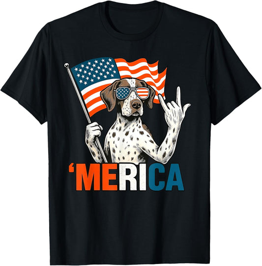 German Shorthaired Pointer Merica American Flag 4th Of July T-Shirt