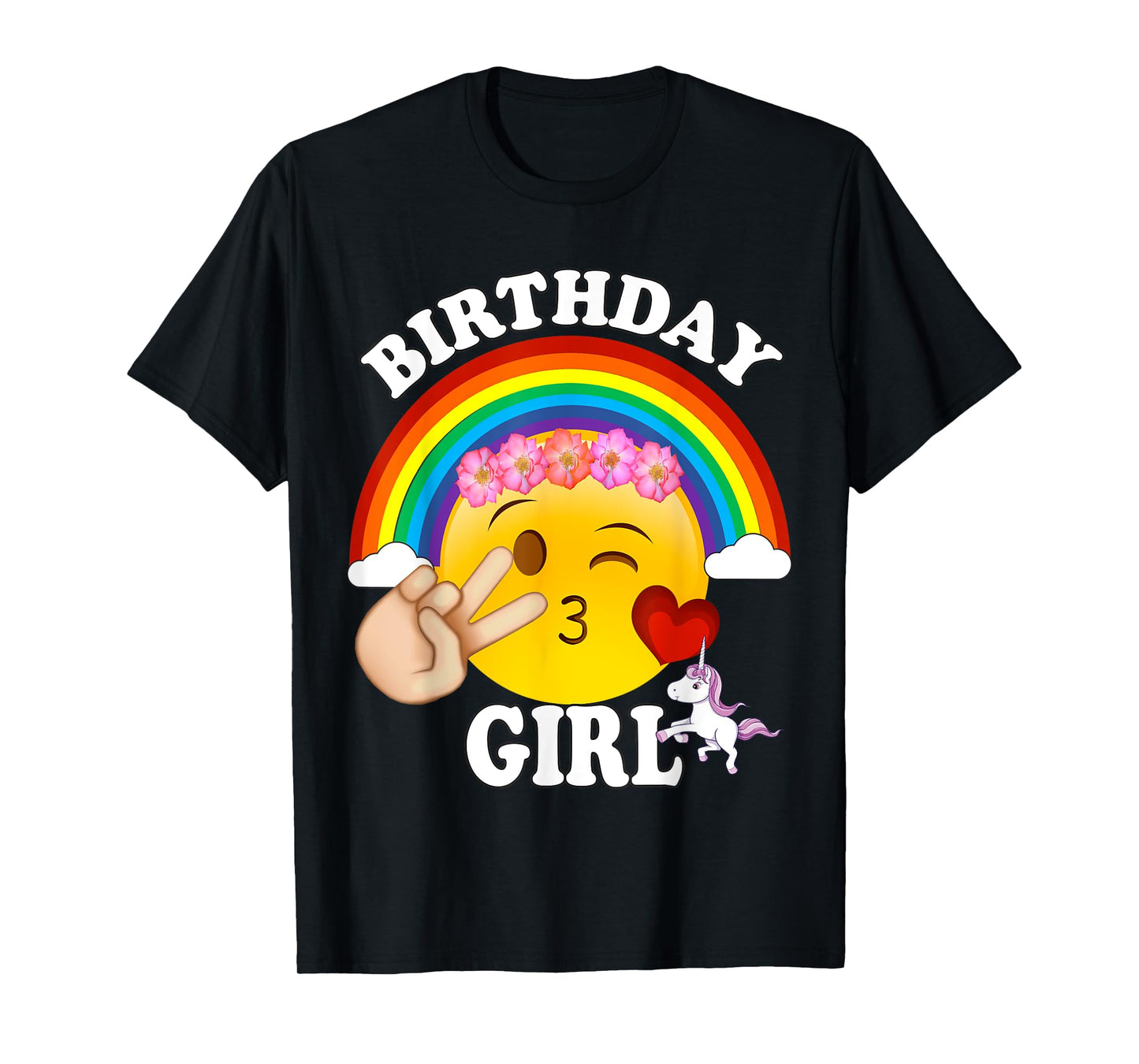 Birthday For Girls Unicorn Rainbow Heart Kiss T-Shirt