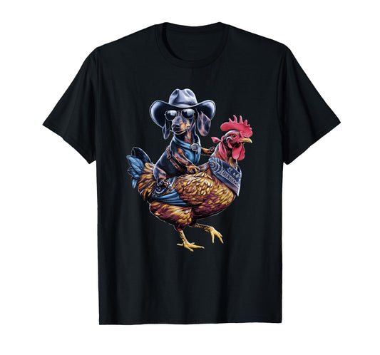 Dachshund Wiener cowboy riding a Chicken for dog lovers T-Shirt