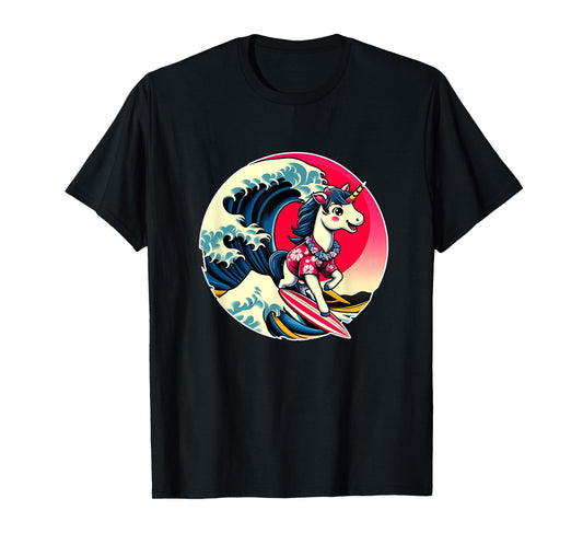 Great Wave Kanagawa Unicorn Surfing T-Shirt