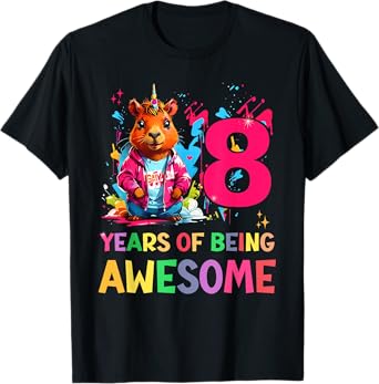 awesome capybara cappy birthday 8 year old Girls 8th B-day T-Shirt