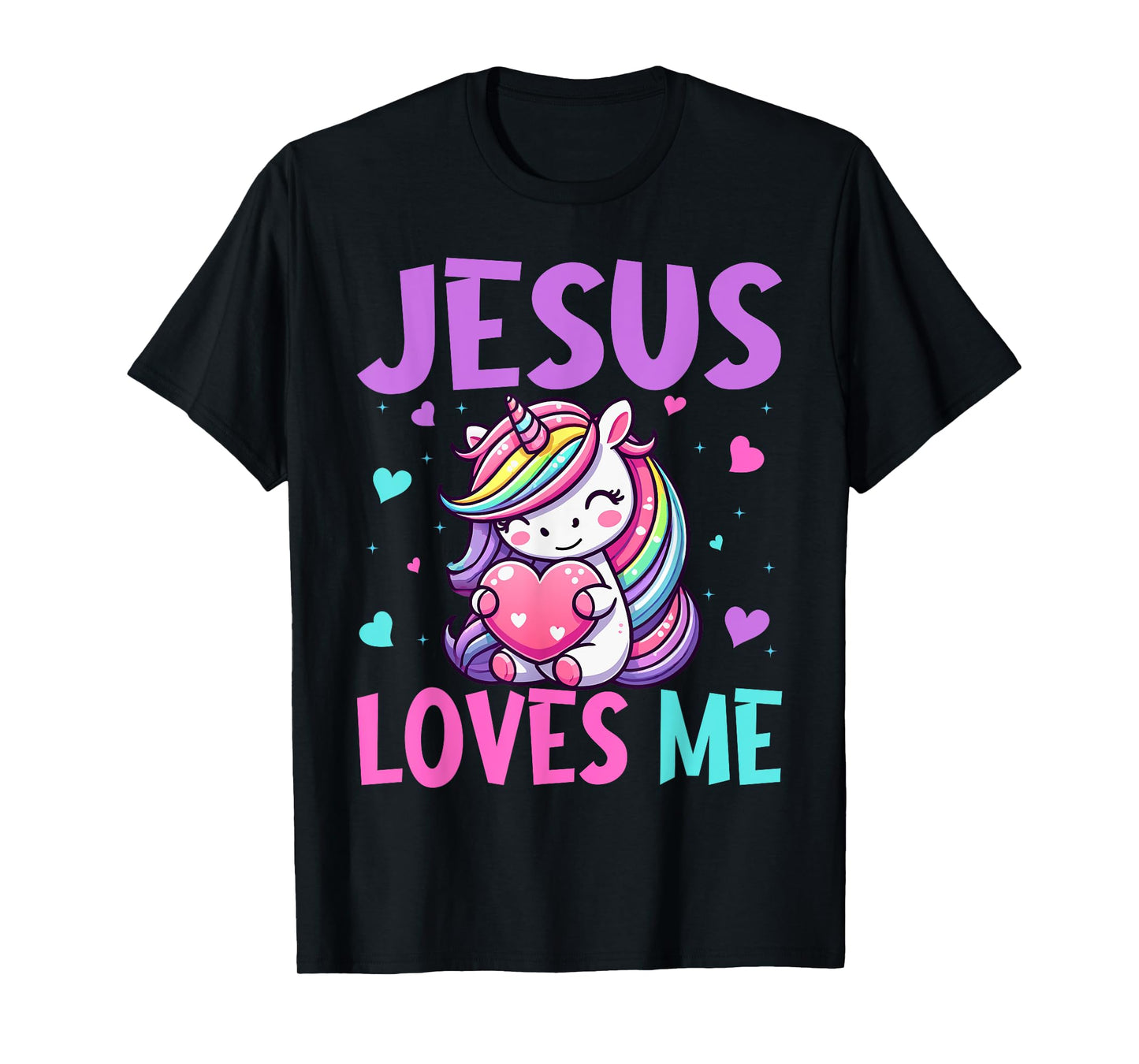 Kids Jesus Loves Me Christian Bible Girls Rainbow Unicorn T-Shirt