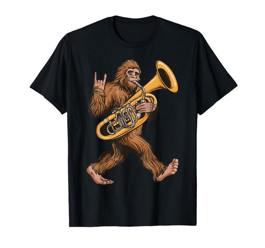 Bigfoot Playing Sousaphone Tuba Brass Musical Instrument T-Shirt