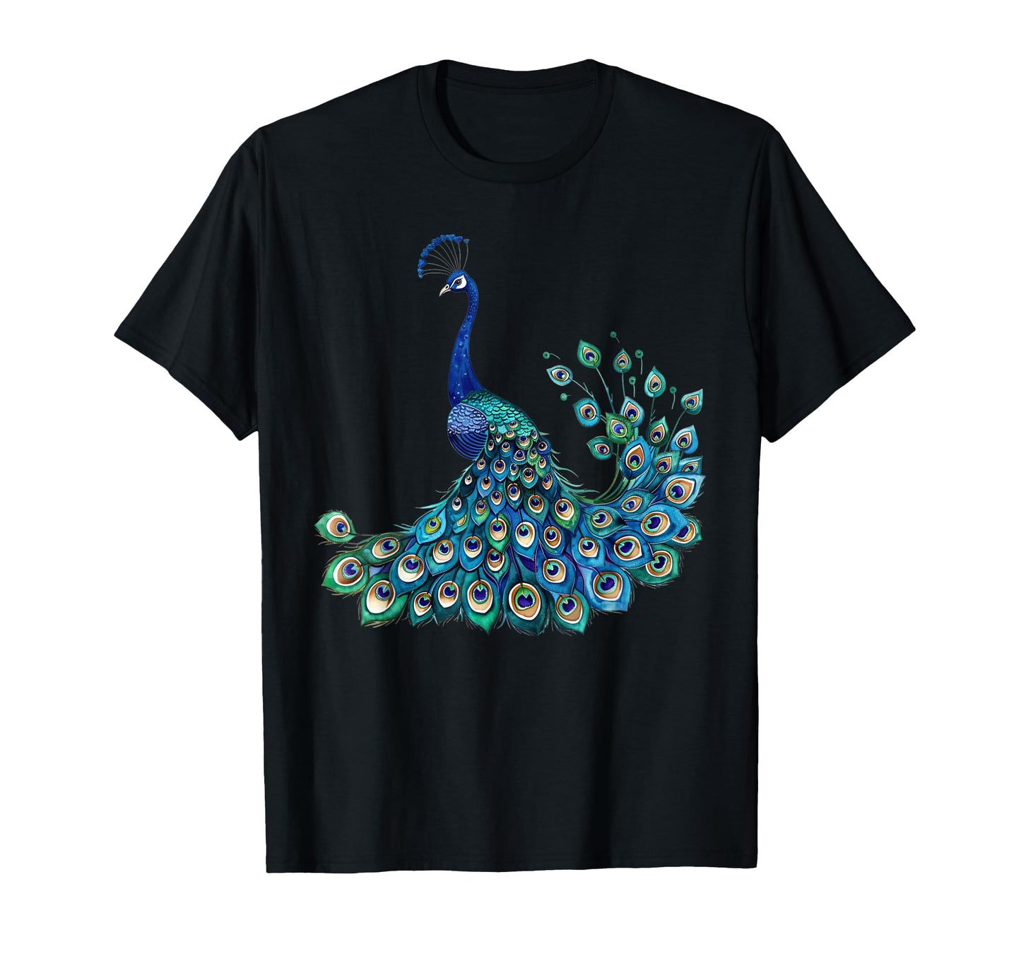 Blue Peacock Print Teal Feathers Bird Lover Men Women Kids T-Shirt