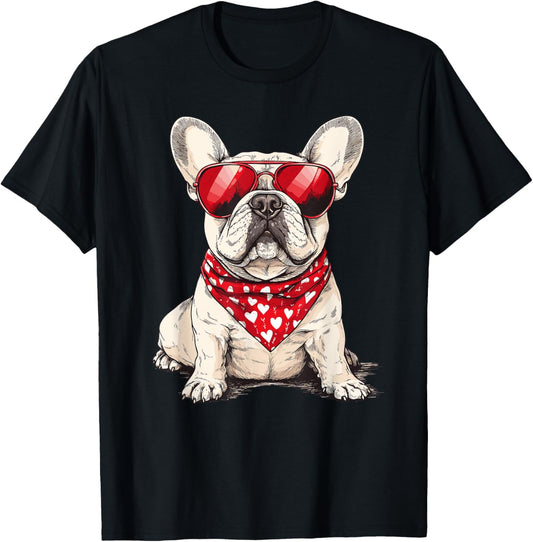 Frenchie Heart Bandana Cool French Bulldog Lover Valentines T-Shirt
