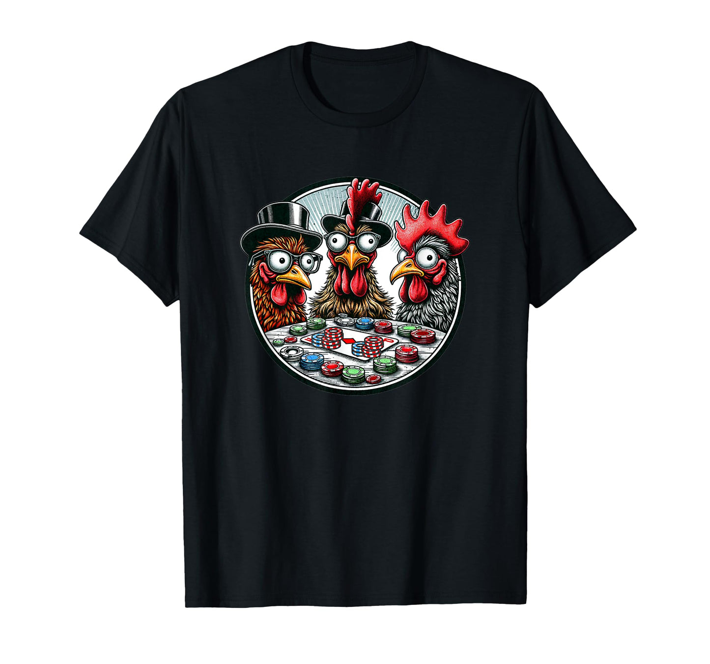 Funny Chickens Playing Poker Chips Nerdy Card Players Swag T-Shirt