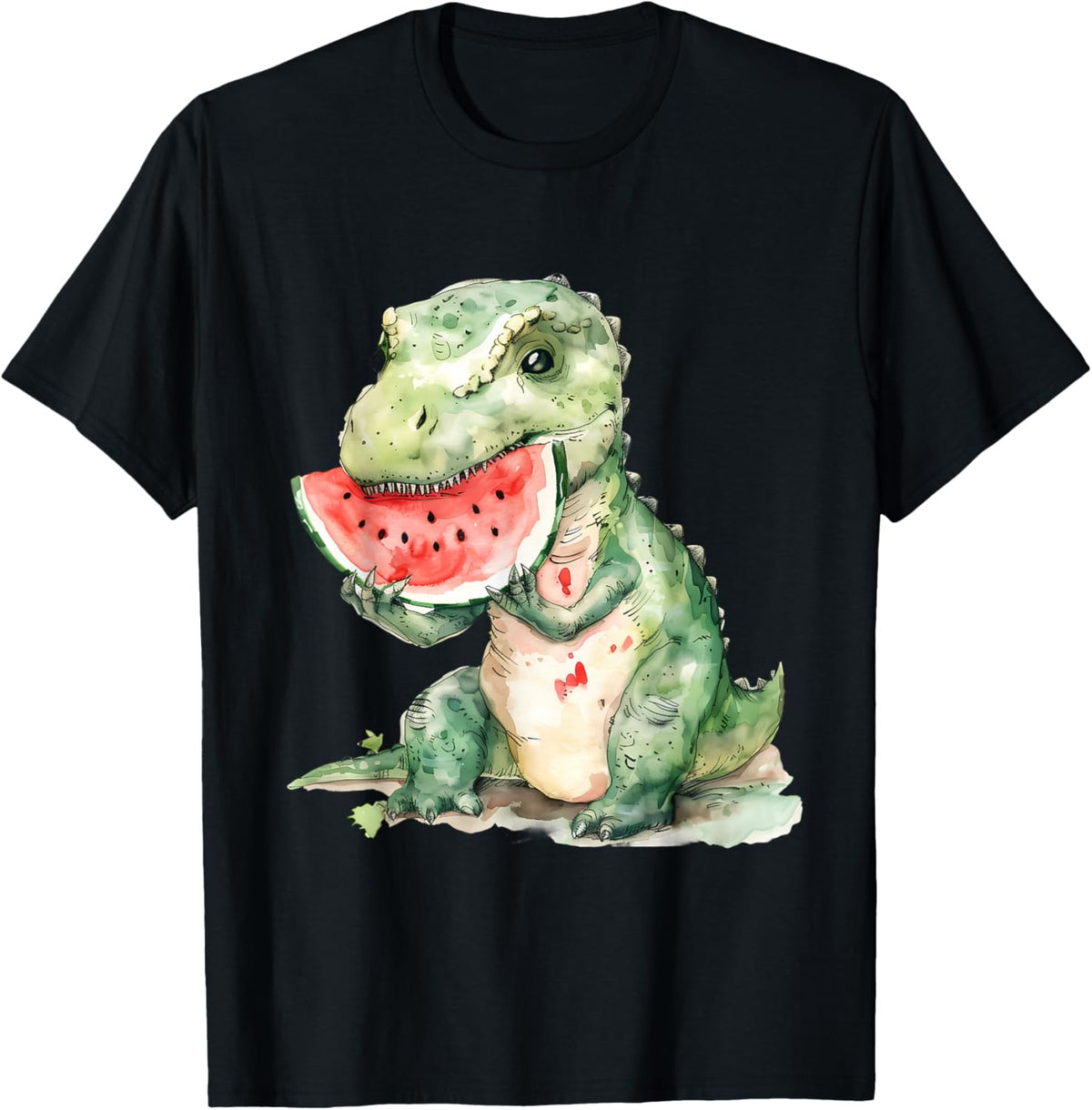 Watermelon Dinosaur Watercolor Drawing Watermelon Fruit T-Shirt