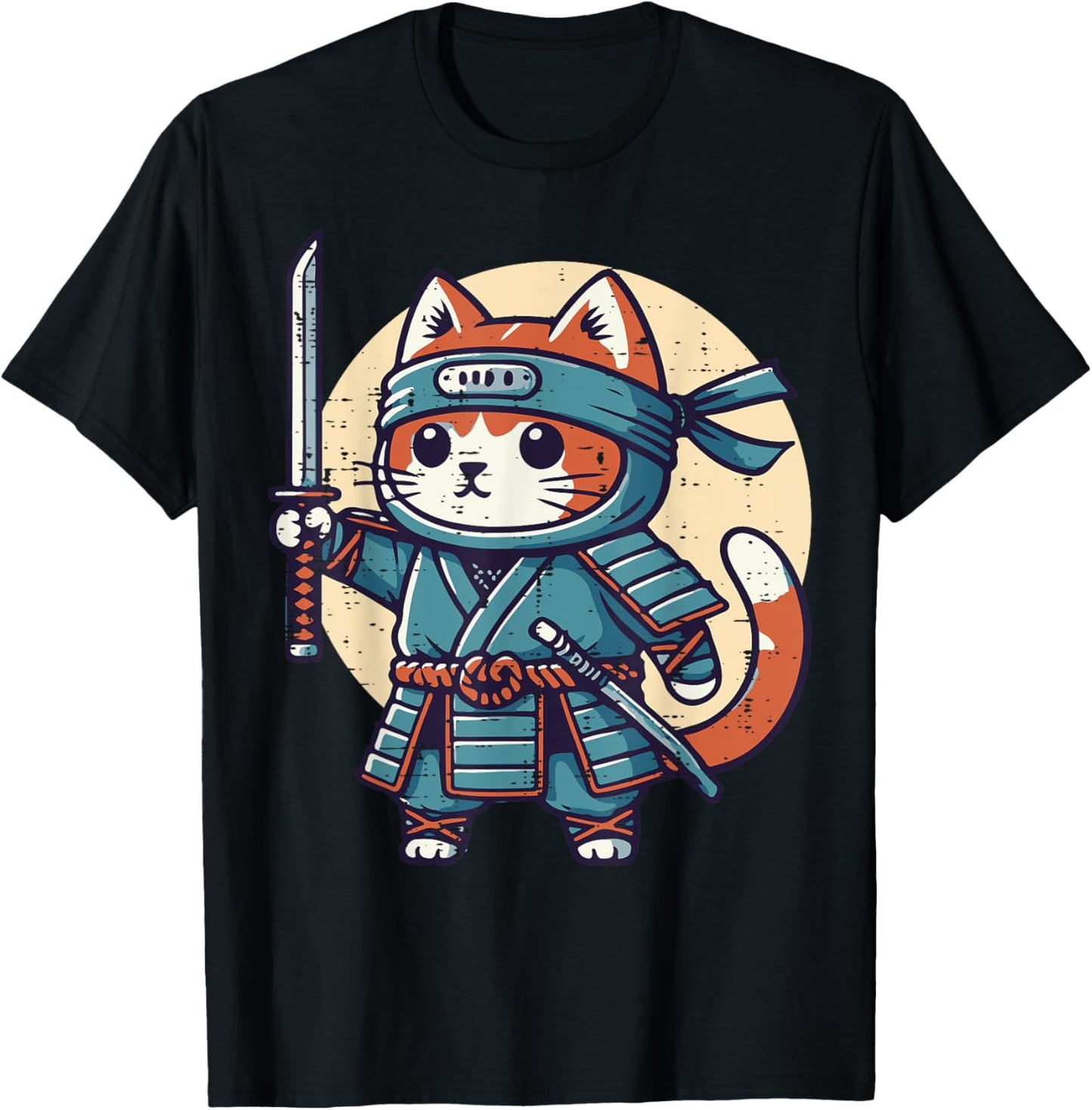 Japanese Cat Ninja Armor Cute Kitten Kitty Girls Kids Women T-Shirt
