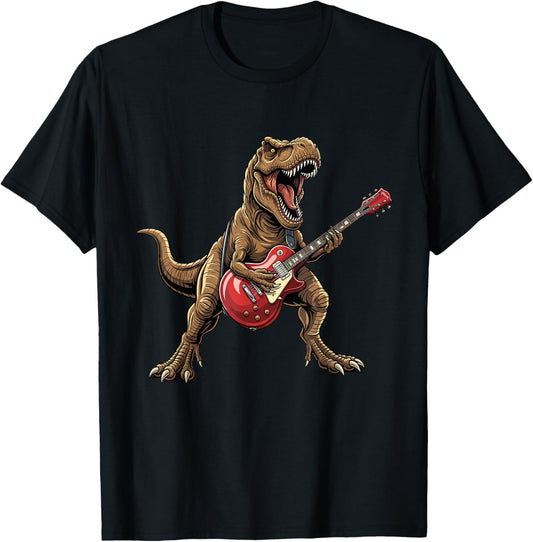 Funny Rock Dinosaur Playing Guitar Electric Guitar Music T-Shirt