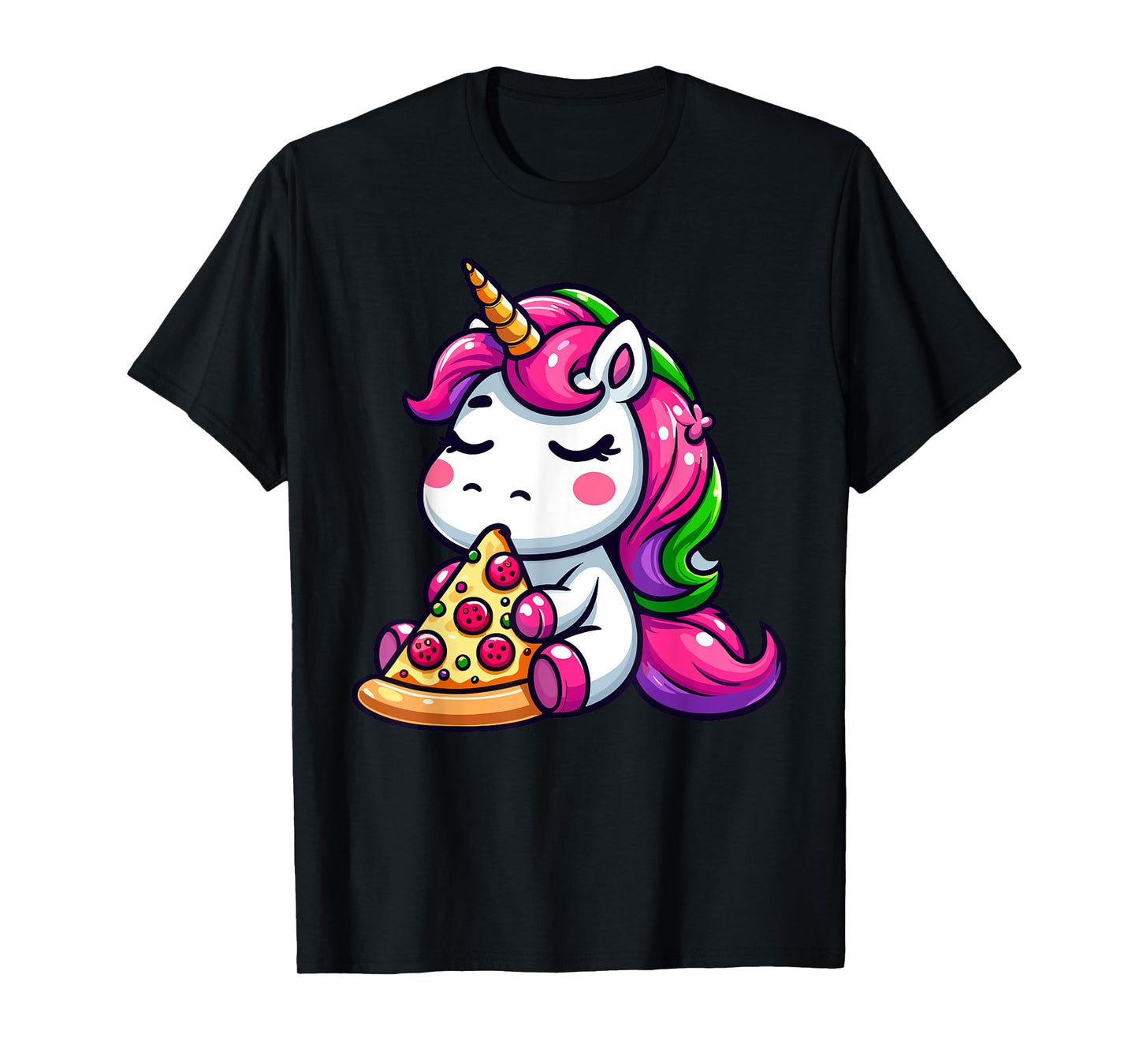 Unicorn Animal Eating Pizza Margherita Meal Foodies T-Shirt