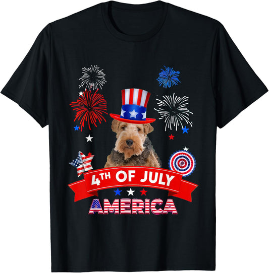 4th of July Decor Patriotic LOVE Wire Fox Terrier Dog USA T-Shirt