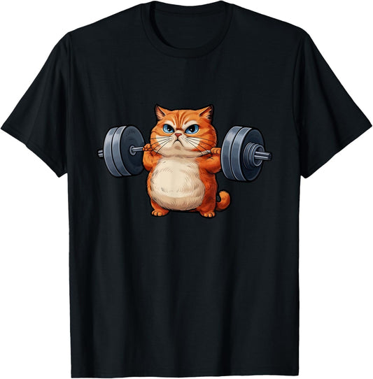 Cat Weightlifting T-Shirt- Funny Cat Workout and Fitness Tee T-Shirt