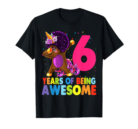 6th Birthday Dabbing Unicorn Afro Party Gift 6 Years Old T-Shirt