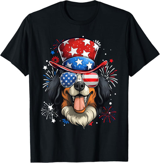 Bernese Mountain Patriotic USA Flag 4th Of July Dog Lover T-Shirt