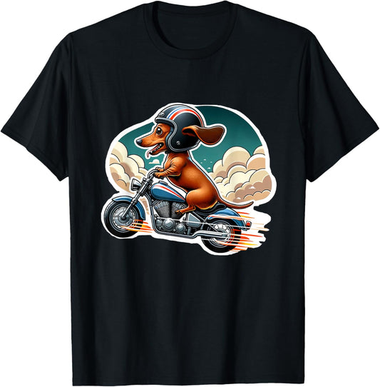 Funny Dachshund Wiener Dog Riding Motorcycle Bike Biker Dogs T-Shirt