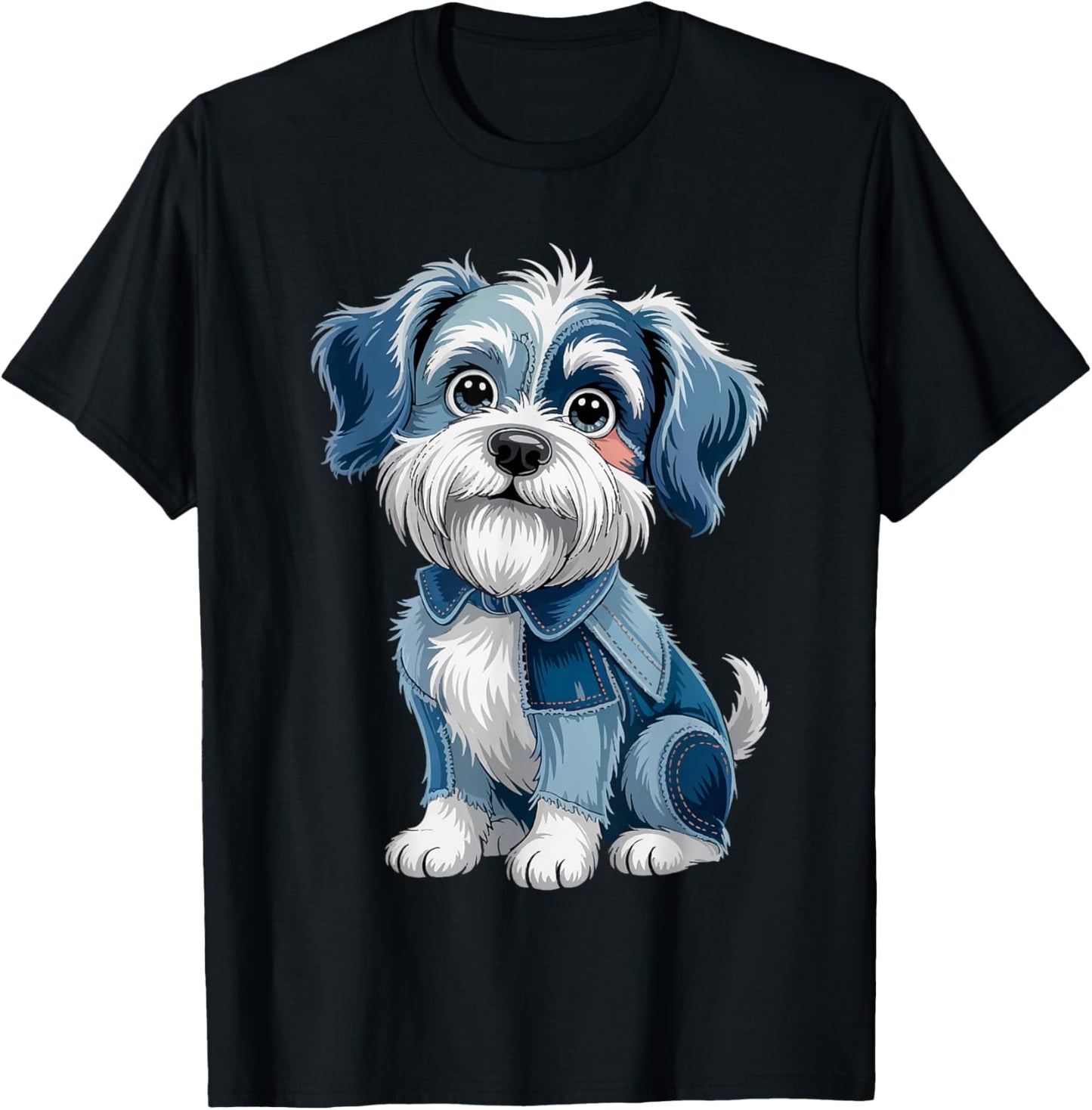 retro funny denim patch animal dog print T-Shirt