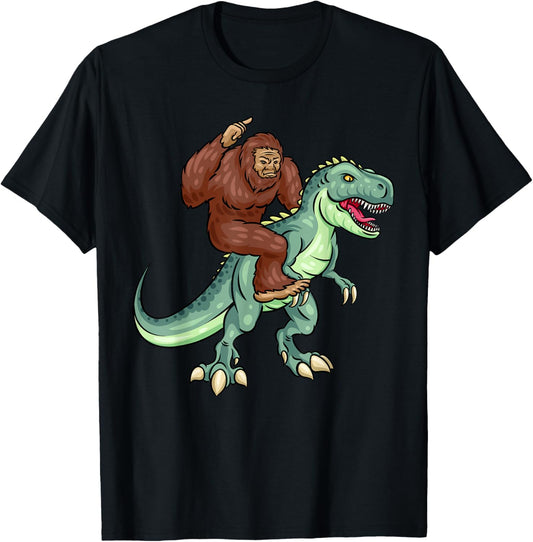 Funny Bigfoot Riding T Rex, Funny Bigfoot Dinosaur T-Shirt