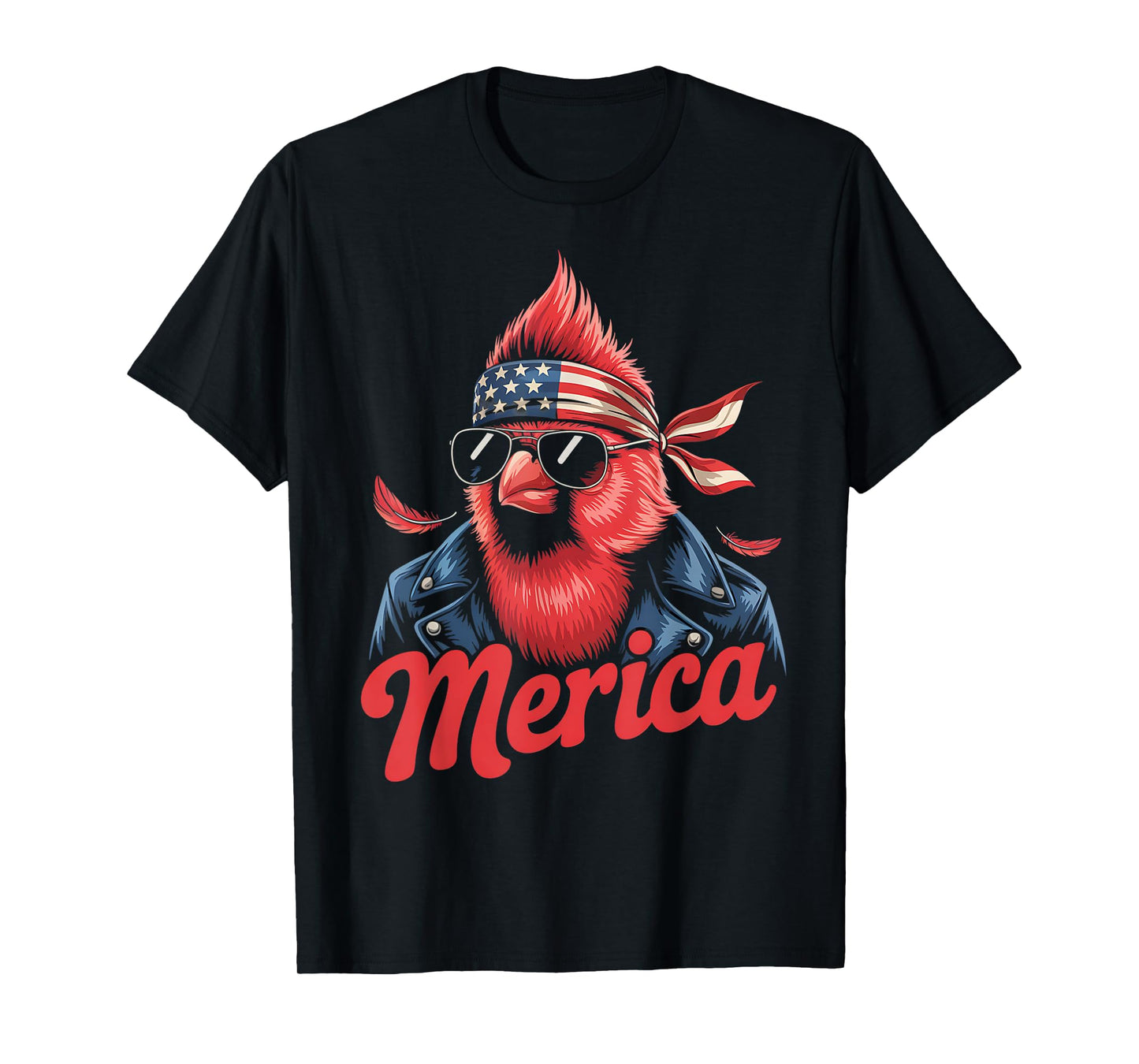 Northern cardinal Bird Lover Sunglasses USA Flag 4th of July T-Shirt