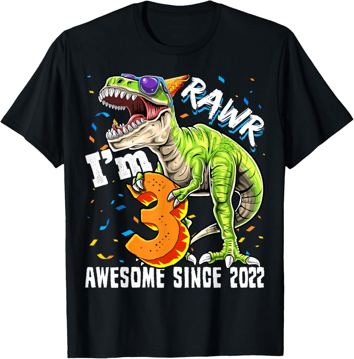 3rd Birthday T Rex Dinosaur Party Boys Rawr I'm 3 T-Shirt