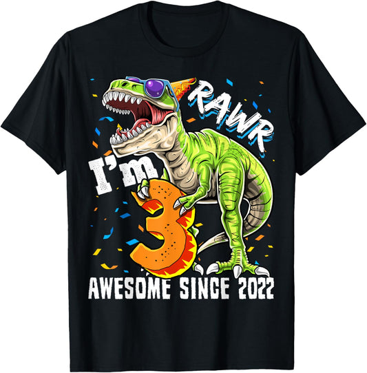 3rd Birthday T Rex Dinosaur Party Boys Rawr I'm 3 T-Shirt