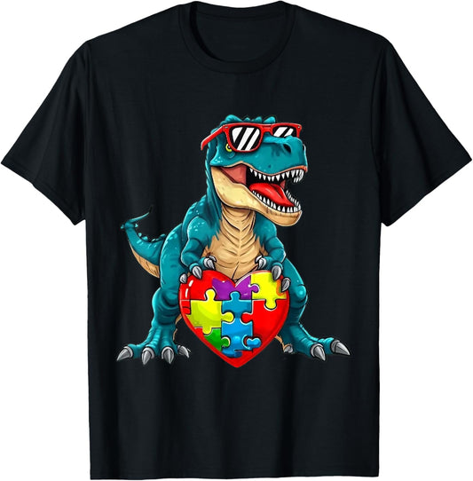 Dinosaur Autism Awareness Puzzle Pieces Boys Kids toddler T-Shirt