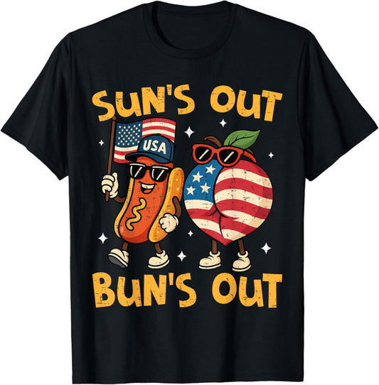Suns Out Buns Out Hotdog Peach Funny 4th of July Women Men T-Shirt