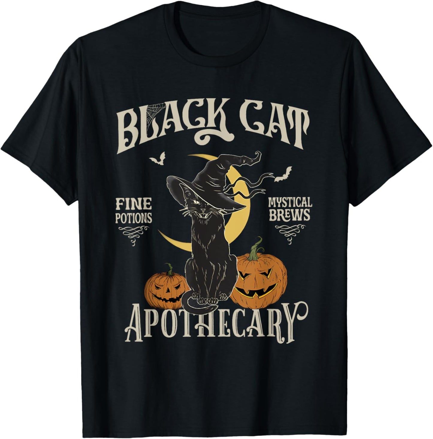 Retro Scary Halloween Costume Black Cat Salem Apothecary T-Shirt