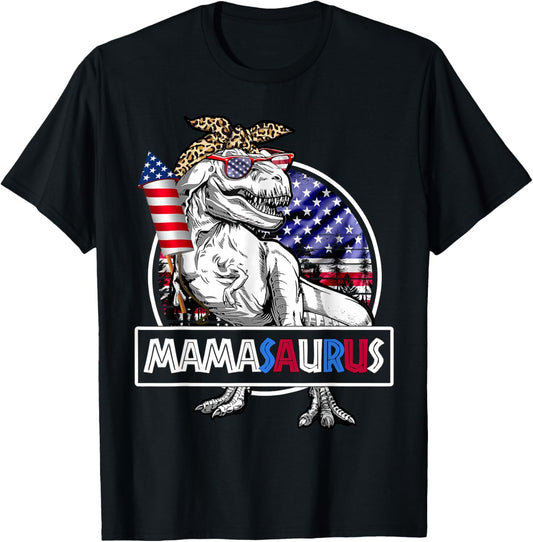 Mamasaurus T Rex Dinosaur Mama Saurus USA Flag 4th Of July T-Shirt for Women Men