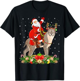 Bobcat Lover Funny Santa Riding Bobcat Christmas Men Women Kids T-Shirt