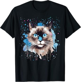 Colorful Splash Art Snowshoe Cat Face T-Shirt for Men Women Kids