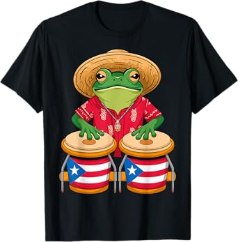 Magical and Funny Puerto Rican Gifts Frog Coqui Taino Boricua Puerto Rico Flag T-Shirt - Unisex-Adult, Small, Black, Short Sleeve, Cotton Blend, Crew Neck, Classic Fit, Imported