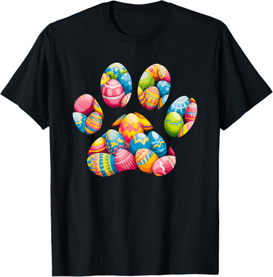 Easter Colorful Eggs Paw Print Dog Lovers Cute Puppy Paws T-Shirt
