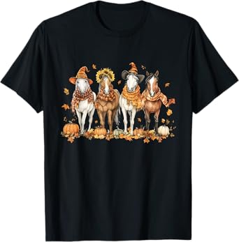 Fall Horse Thanksgiving Horse Autumn Leaves Western Horses T-Shirt