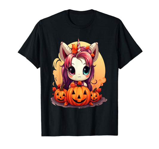Autumn Halloween costume kawaii pumpkin unicorn magic T-Shirt