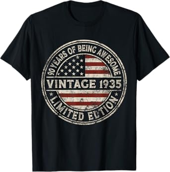 90th Birthday Vintage 1935 Limited Edition American Flag T-Shirt