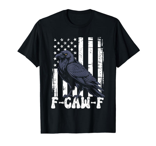 f caw f Black Crow Black Bird Retro USA Flag Vintage F-Caw-F T-Shirt