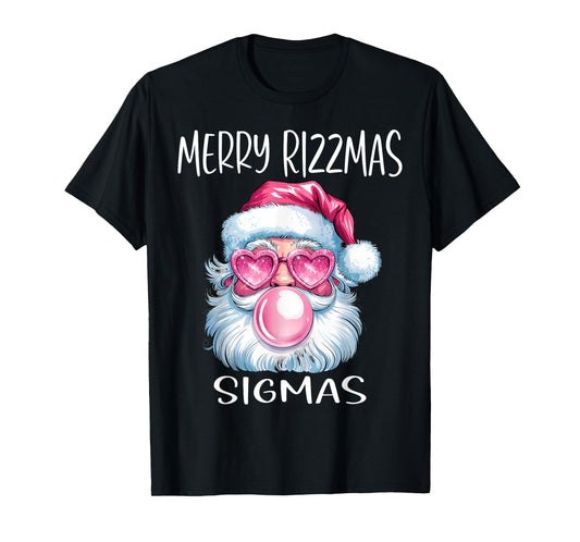 Merry RizzMas Sigmas Xmas With Santa Glasses & Gum For Women T-Shirt