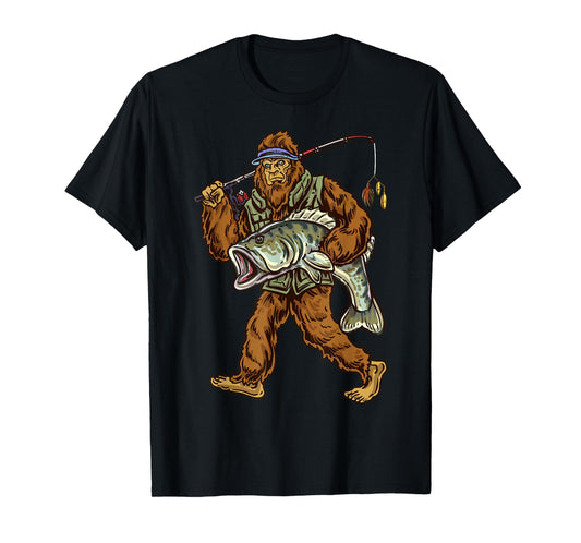 Largemouth Bass Fishing Bigfoot Fisherman T-Shirt