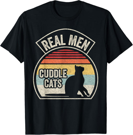 Vintage Retro Real Men Cuddle Cats Funny Cat T-Shirt