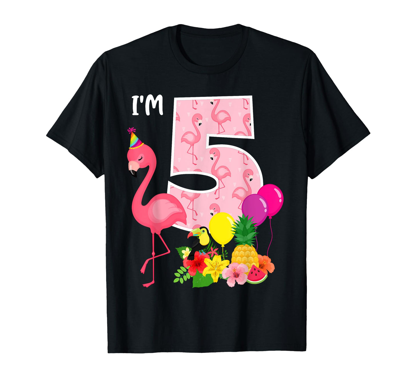 Flamingo Birthday I'm 5 Tropical Flamingo Theme 5th Birthday T-Shirt