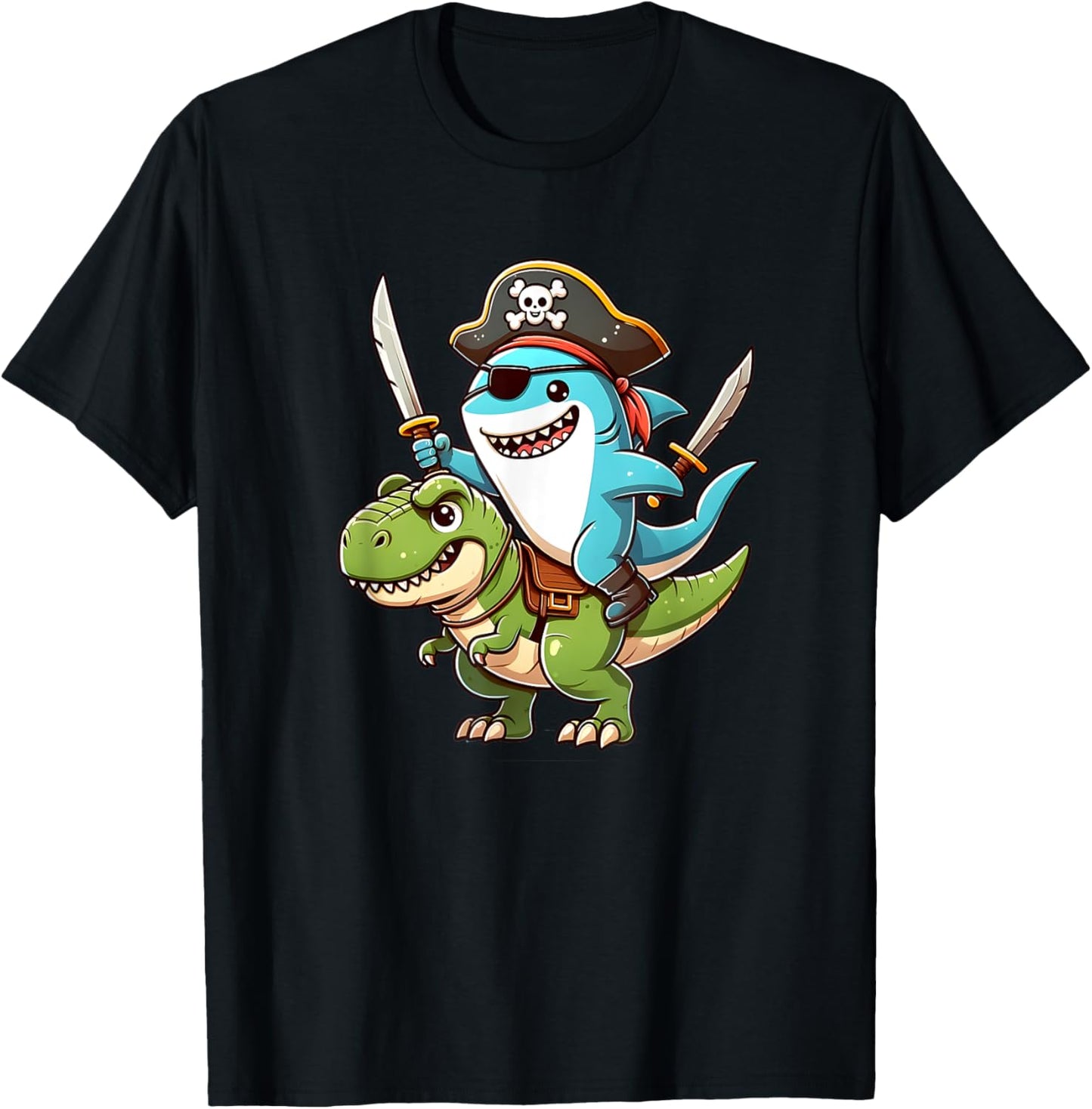 Funny shark ride T Rex in a Pirate Costume T-Shirt